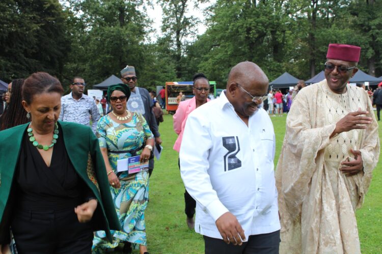 Nigerian Ambassador to Belgium, Mr. Obinna Chiedu Onowu (right); Secretary General of the Organisation of African Caribbean and Pacific States, Mr. Georges Rebelo Pinto Chikoti; Ethiopian Ambassador to Belgium, Mrs. Hirut Zemene and others at the Nigeria Arts and Culture Festival in Antwerp,  Belgium... weekend.